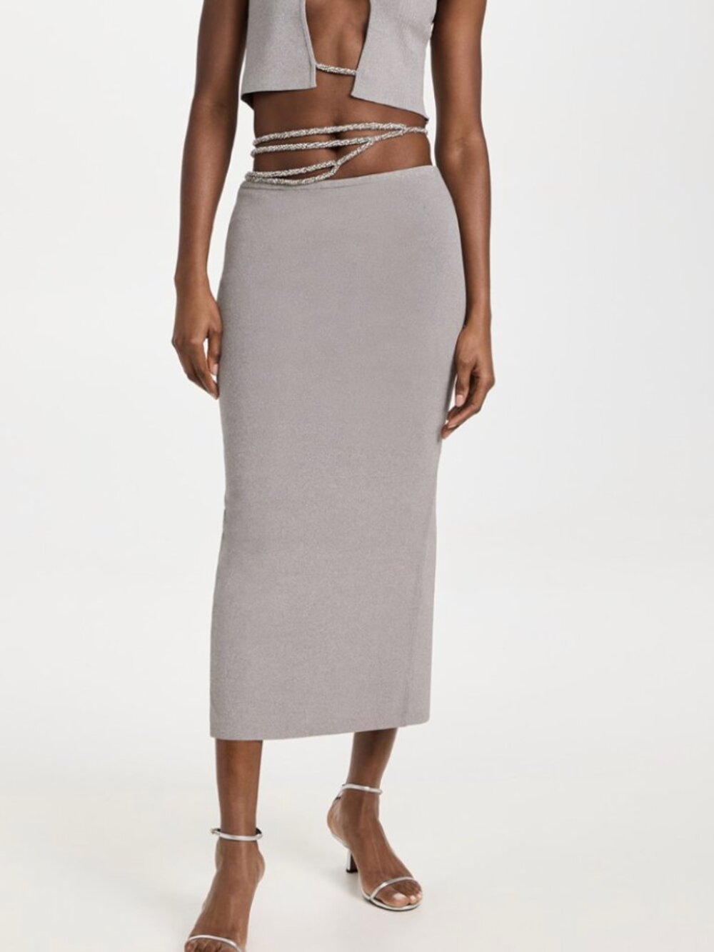 Christopher Esber Crystal Lattice Knit Skirt M Silver